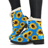 Blue Sunflower Pattern Print Comfy Boots GearFrost