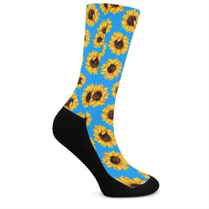 Blue Sunflower Pattern Print Crew Socks