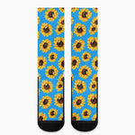 Blue Sunflower Pattern Print Crew Socks
