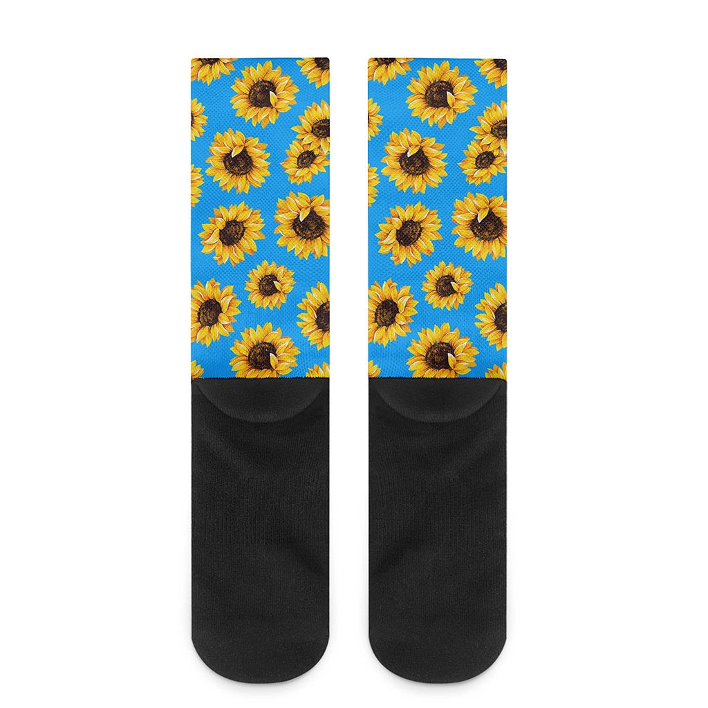 Blue Sunflower Pattern Print Crew Socks
