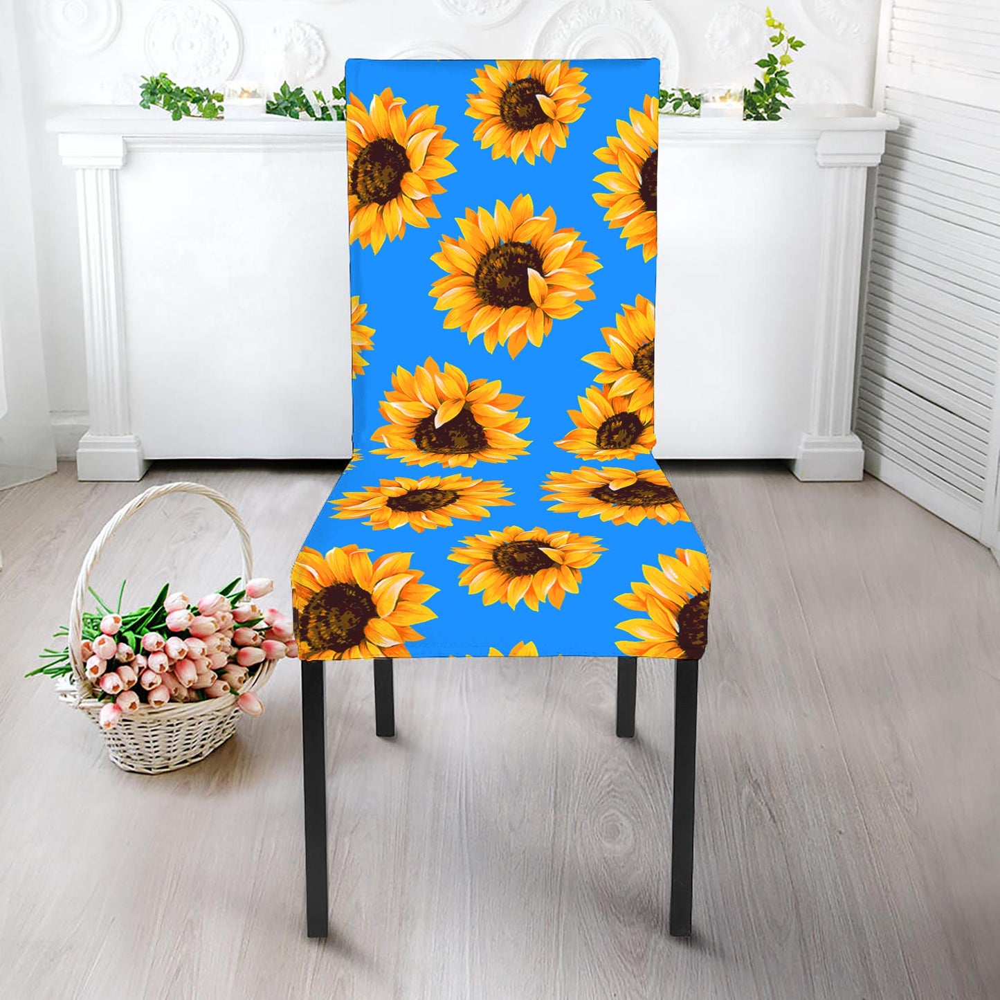 Blue Sunflower Pattern Print Dining Chair Slipcover