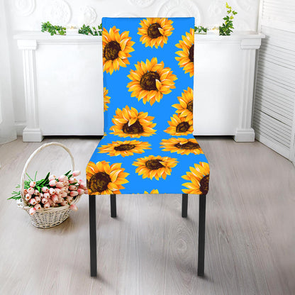 Blue Sunflower Pattern Print Dining Chair Slipcover