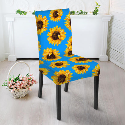 Blue Sunflower Pattern Print Dining Chair Slipcover