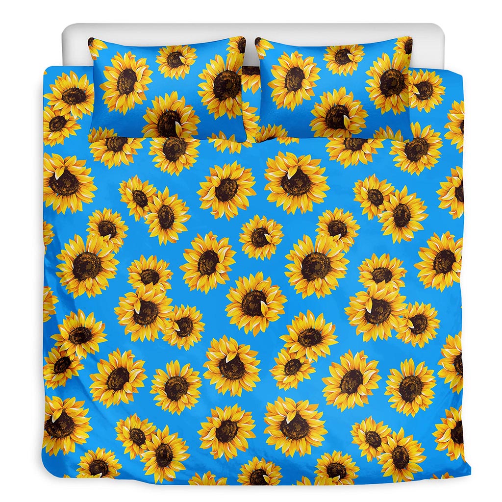 Blue Sunflower Pattern Print Duvet Cover Bedding Set