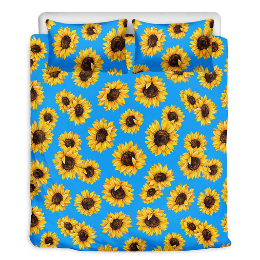 Blue Sunflower Pattern Print Duvet Cover Bedding Set
