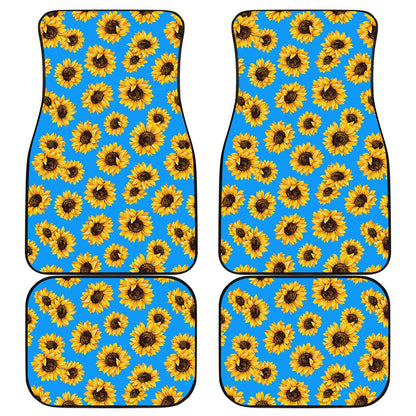 Blue Sunflower Pattern Print Front and Back Car Floor Mats