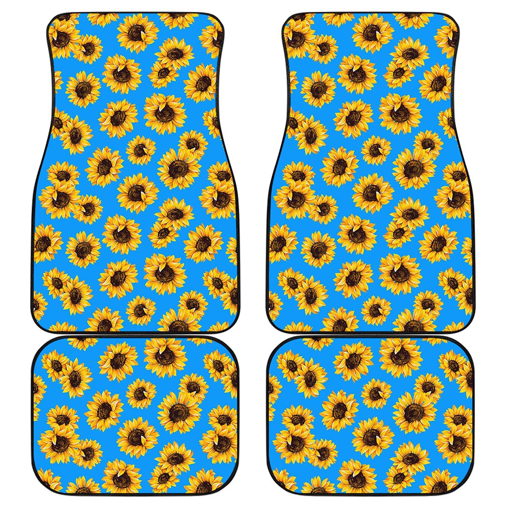Blue Sunflower Pattern Print Front and Back Car Floor Mats