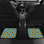 Blue Sunflower Pattern Print Front and Back Car Floor Mats