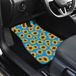 Blue Sunflower Pattern Print Front and Back Car Floor Mats