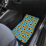 Blue Sunflower Pattern Print Front and Back Car Floor Mats