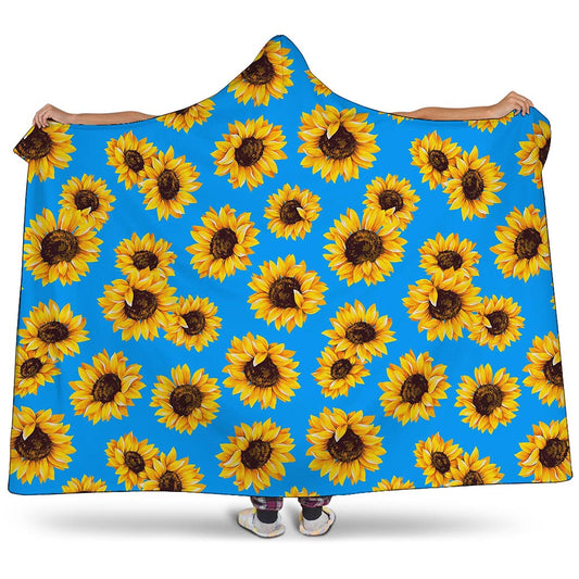 Blue Sunflower Pattern Print Hooded Blanket