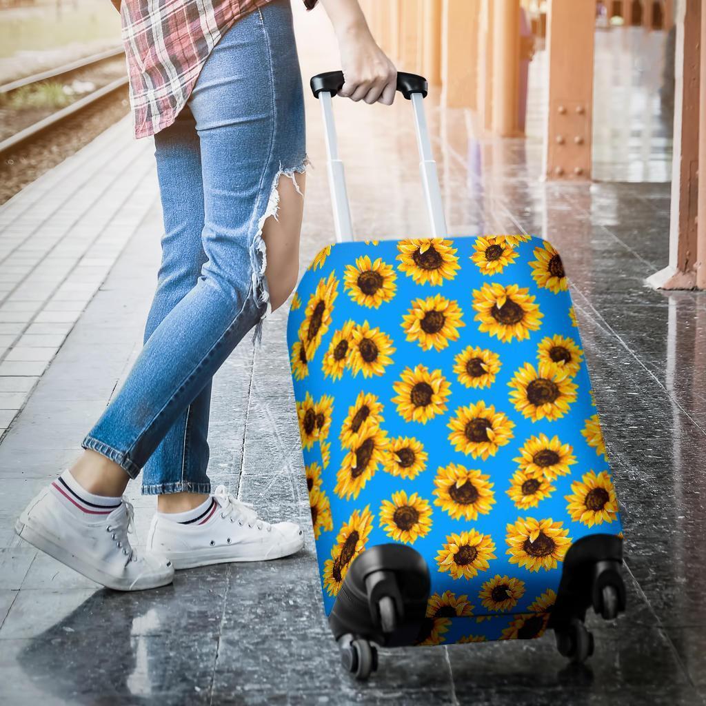 Blue Sunflower Pattern Print Luggage Cover GearFrost