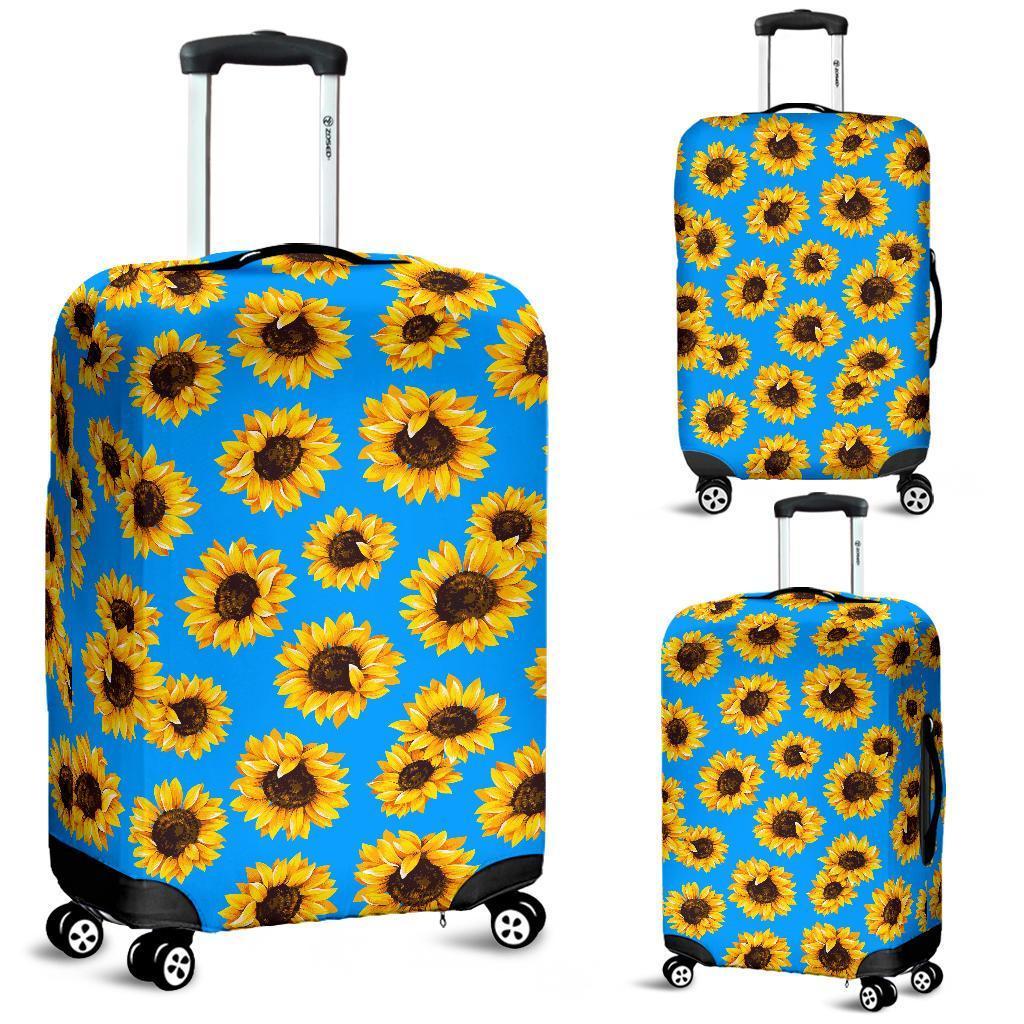 Blue Sunflower Pattern Print Luggage Cover GearFrost