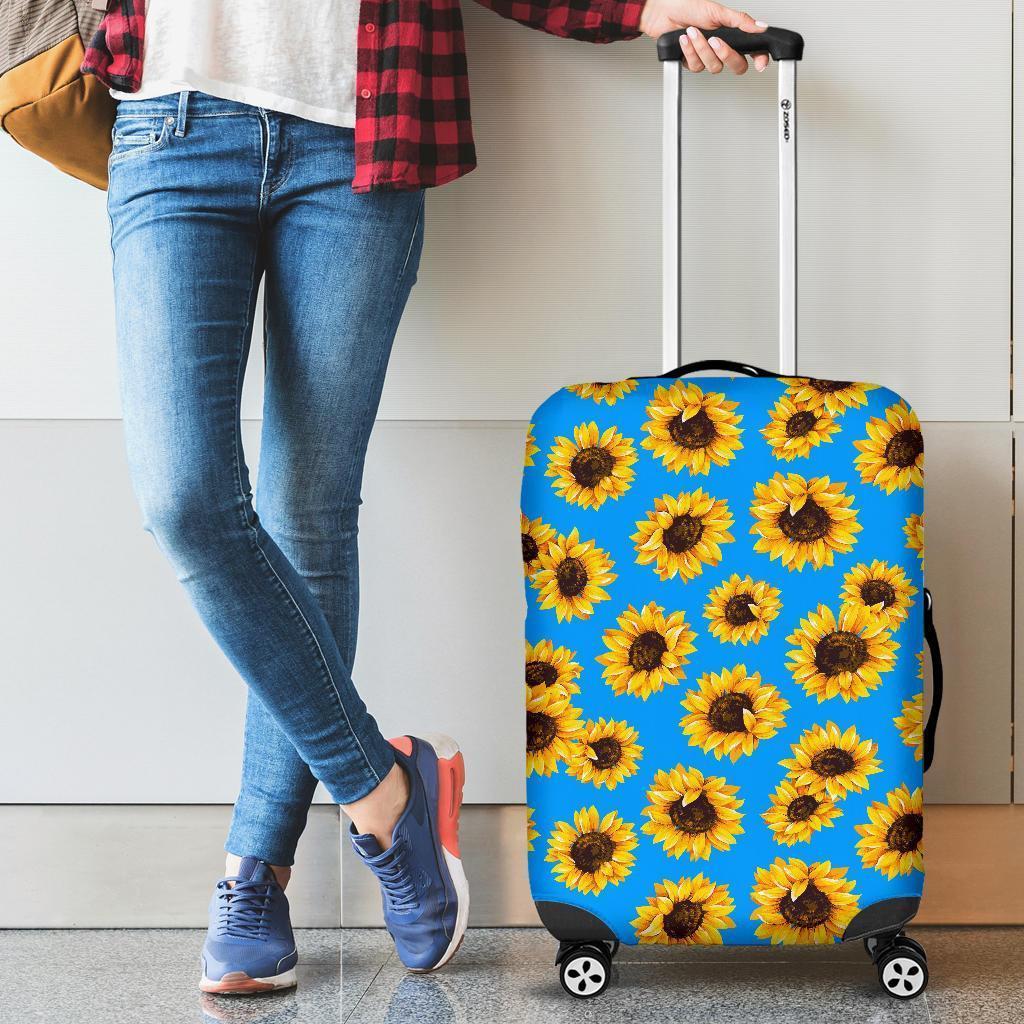 Blue Sunflower Pattern Print Luggage Cover GearFrost