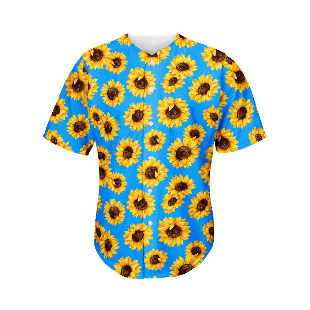 Blue Sunflower Pattern Print Men's Baseball Jersey