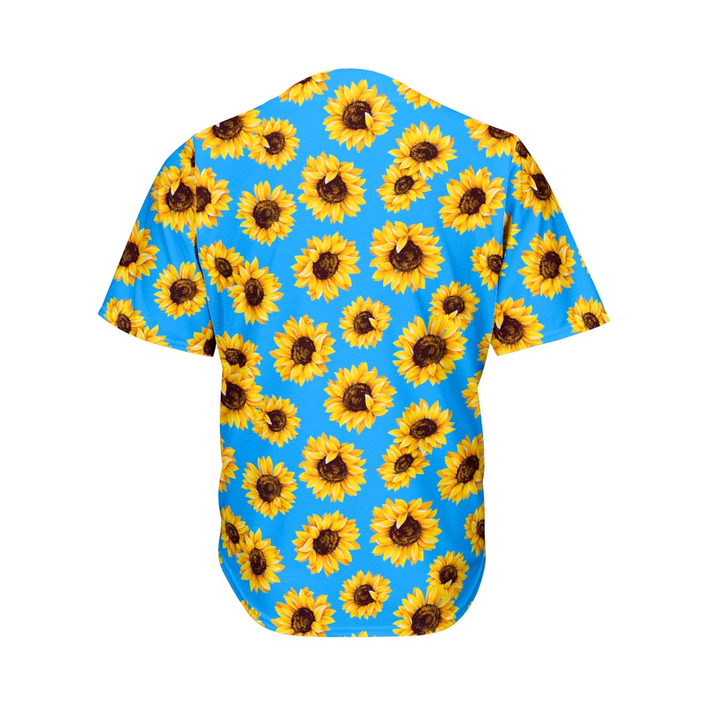 Blue Sunflower Pattern Print Men's Baseball Jersey