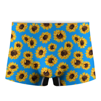 Blue Sunflower Pattern Print Men's Boxer Briefs