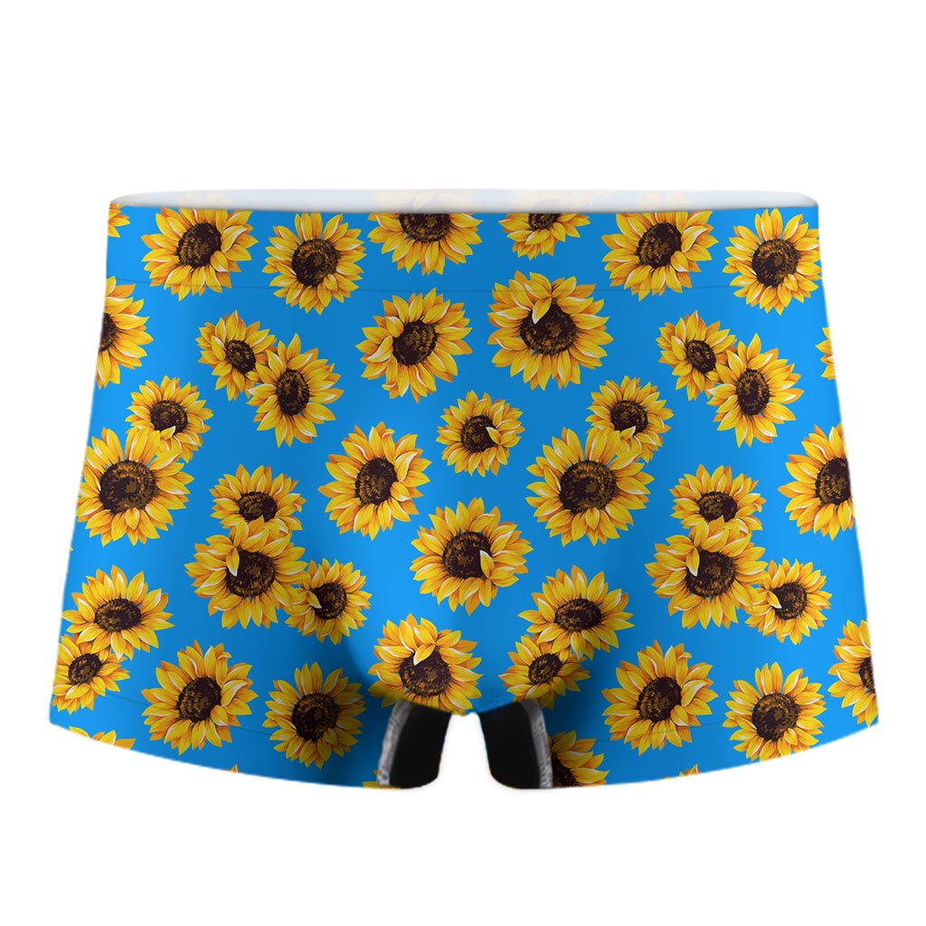 Blue Sunflower Pattern Print Men's Boxer Briefs