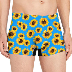 Blue Sunflower Pattern Print Men's Boxer Briefs