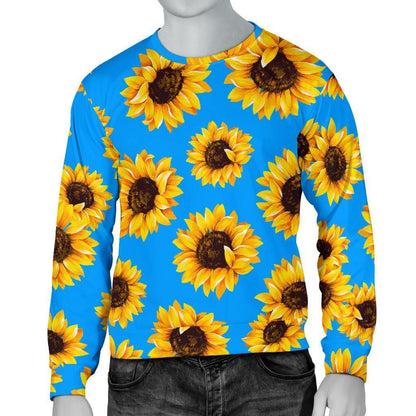 Blue Sunflower Pattern Print Men's Crewneck Sweatshirt GearFrost