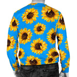 Blue Sunflower Pattern Print Men's Crewneck Sweatshirt GearFrost