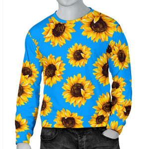 Blue Sunflower Pattern Print Men's Crewneck Sweatshirt GearFrost