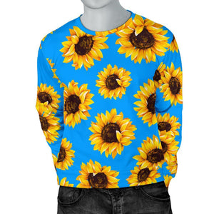 Blue Sunflower Pattern Print Men's Crewneck Sweatshirt GearFrost