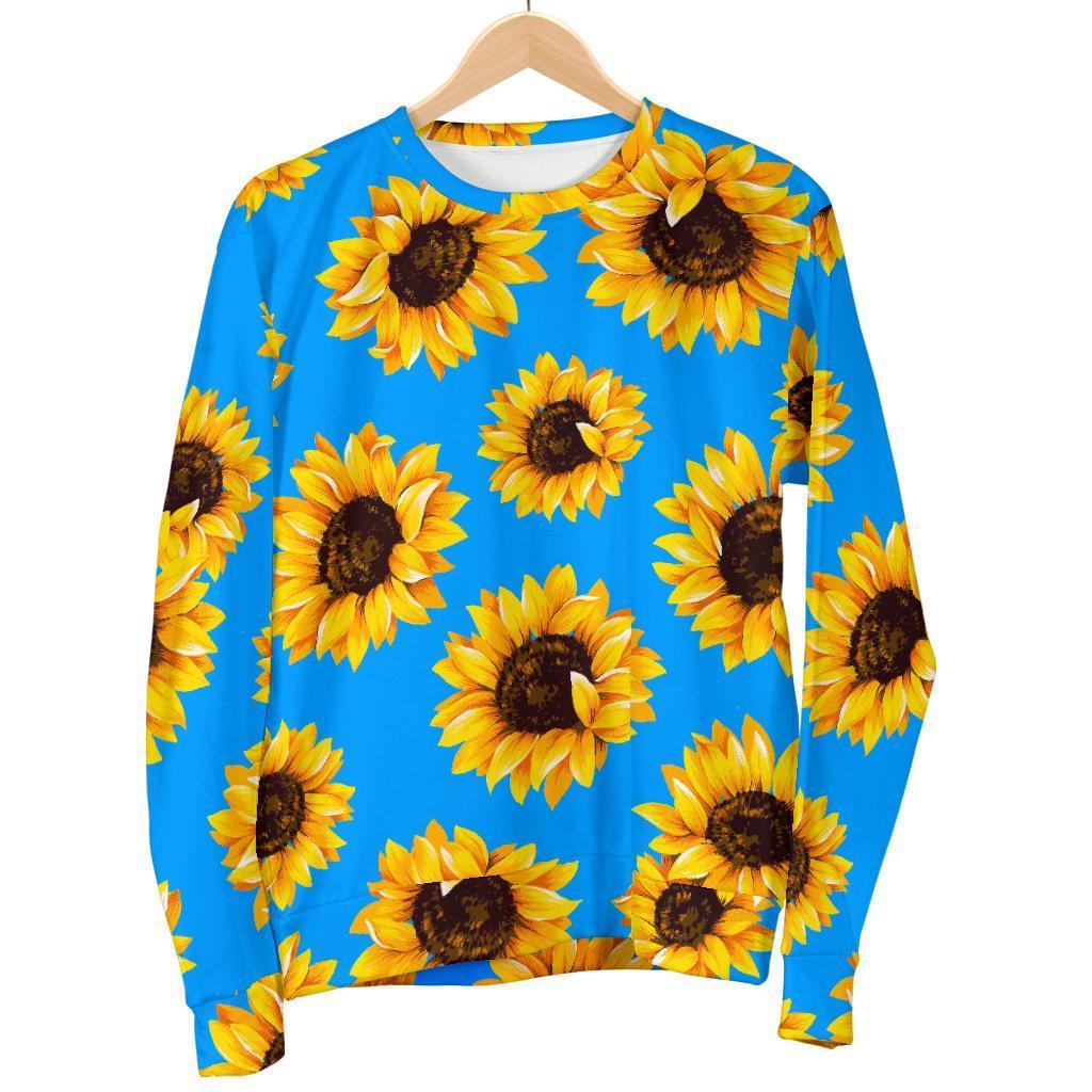 Blue Sunflower Pattern Print Men's Crewneck Sweatshirt GearFrost