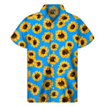 Blue Sunflower Pattern Print Men's Short Sleeve Shirt