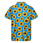 Blue Sunflower Pattern Print Men's Short Sleeve Shirt