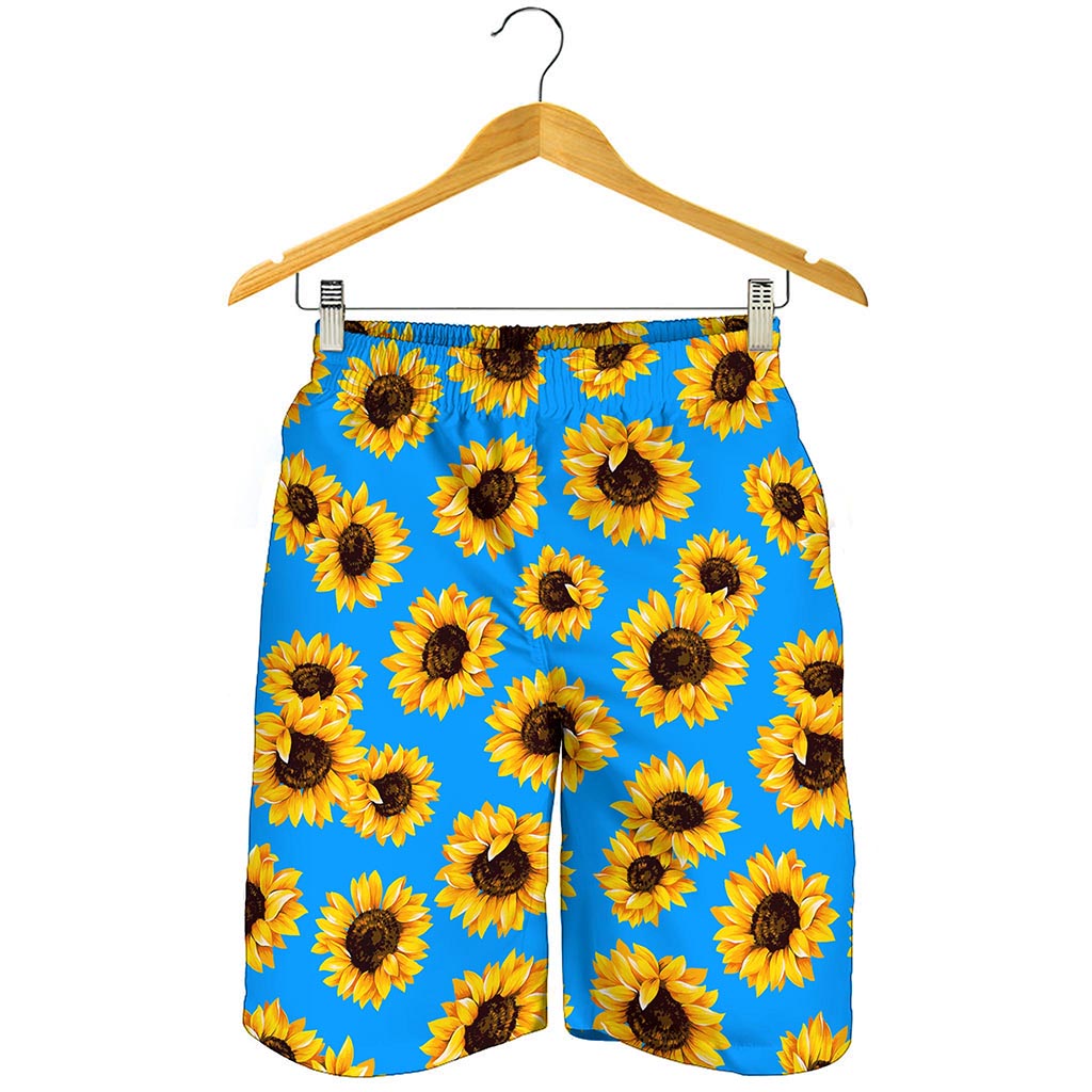 Blue Sunflower Pattern Print Men's Shorts