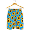 Blue Sunflower Pattern Print Men's Shorts