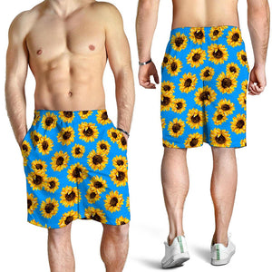 Blue Sunflower Pattern Print Men's Shorts