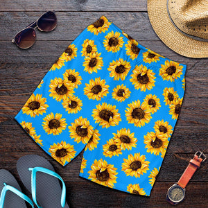 Blue Sunflower Pattern Print Men's Shorts