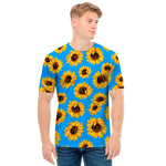 Blue Sunflower Pattern Print Men's T-Shirt