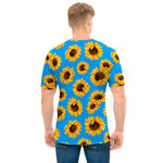 Blue Sunflower Pattern Print Men's T-Shirt