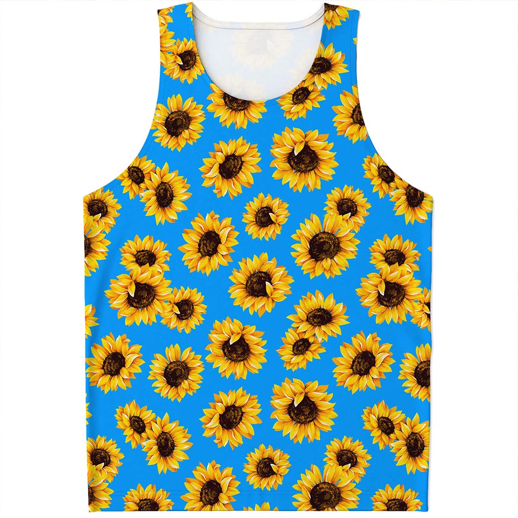 Blue Sunflower Pattern Print Men's Tank Top