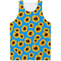 Blue Sunflower Pattern Print Men's Tank Top
