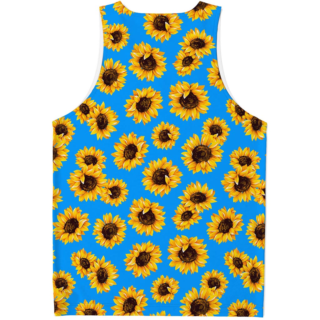 Blue Sunflower Pattern Print Men's Tank Top