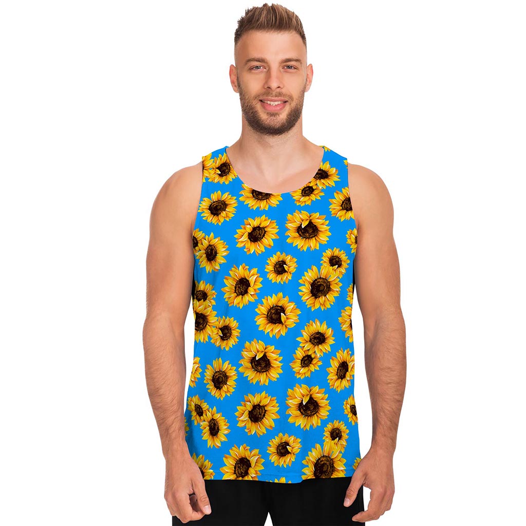 Blue Sunflower Pattern Print Men's Tank Top