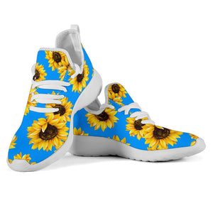 Blue Sunflower Pattern Print Mesh Knit Shoes GearFrost