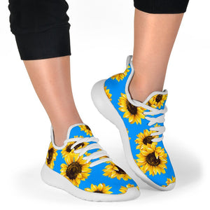 Blue Sunflower Pattern Print Mesh Knit Shoes GearFrost