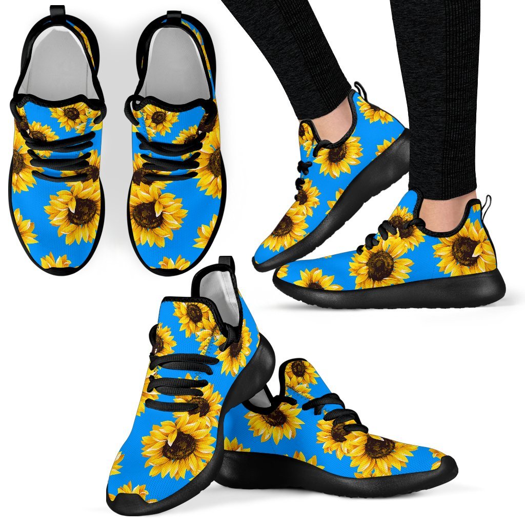 Blue Sunflower Pattern Print Mesh Knit Shoes GearFrost