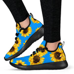 Blue Sunflower Pattern Print Mesh Knit Shoes GearFrost