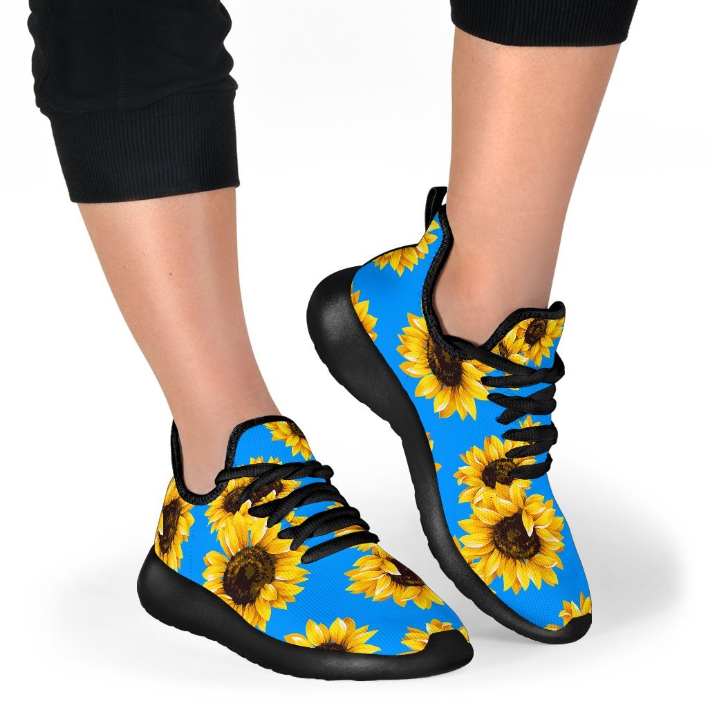 Blue Sunflower Pattern Print Mesh Knit Shoes GearFrost