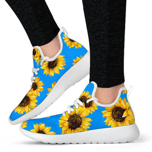 Blue Sunflower Pattern Print Mesh Knit Shoes GearFrost