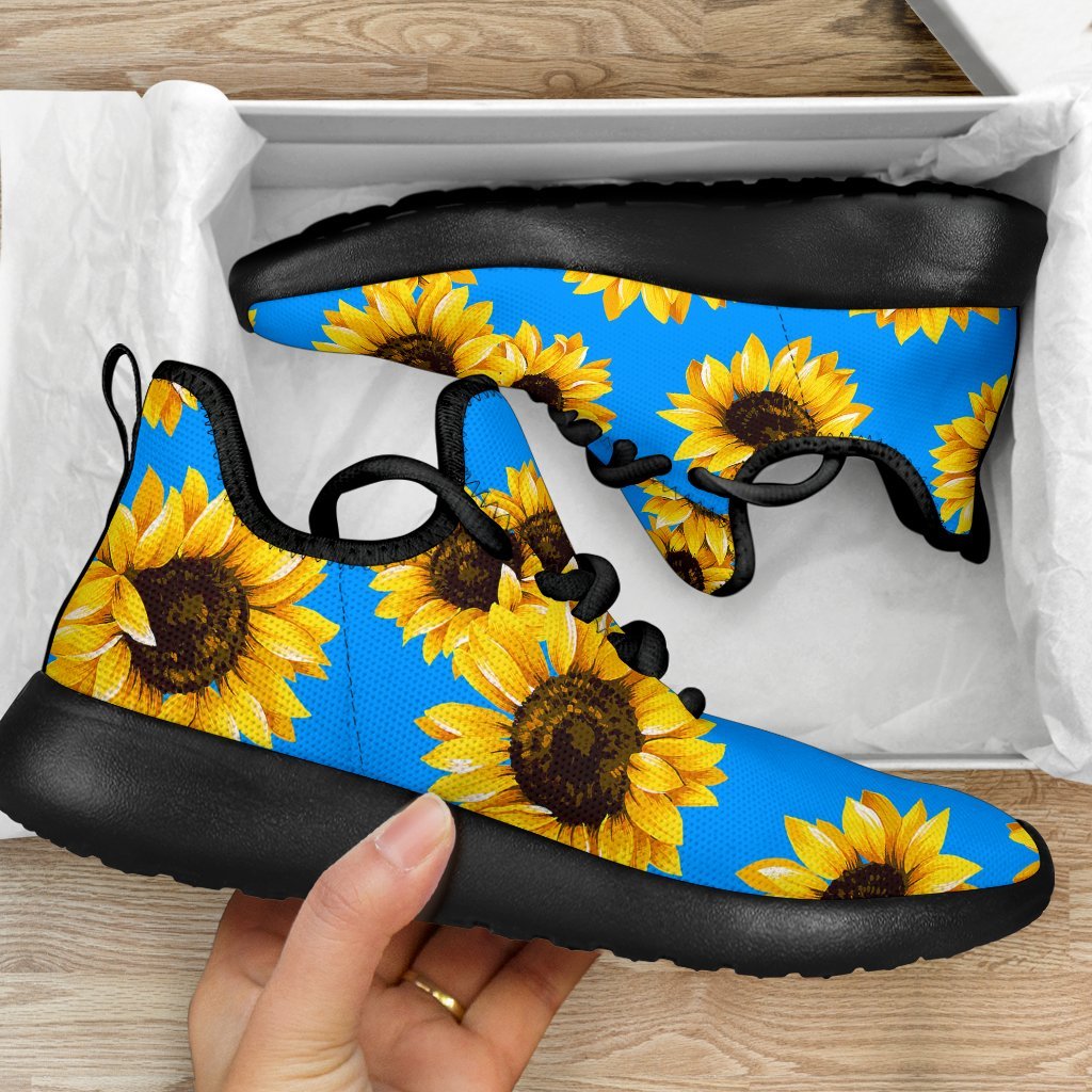 Blue Sunflower Pattern Print Mesh Knit Shoes GearFrost