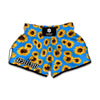 Blue Sunflower Pattern Print Muay Thai Boxing Shorts