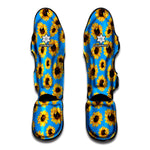 Blue Sunflower Pattern Print Muay Thai Shin Guard