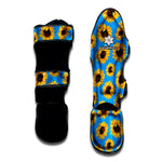 Blue Sunflower Pattern Print Muay Thai Shin Guard